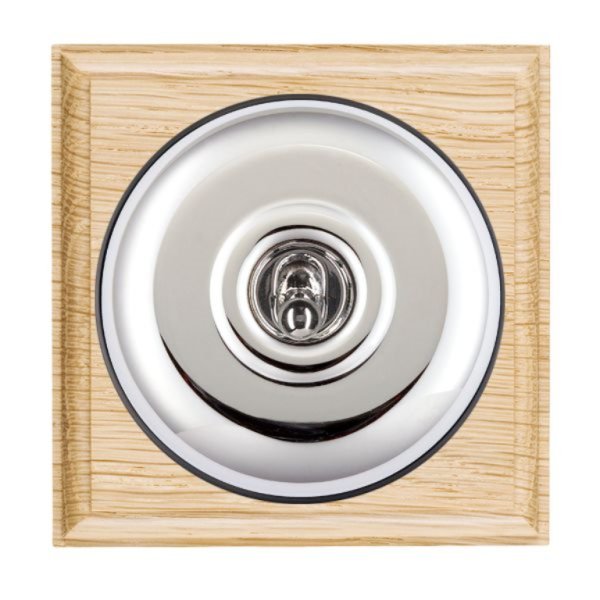 Hamilton BOLPT31BC-B Bloomsbury Ovolo Light Oak 1 Gang 20AX Intermediate Toggle Switch with Bright Chrome Plain Dome and Black Collar