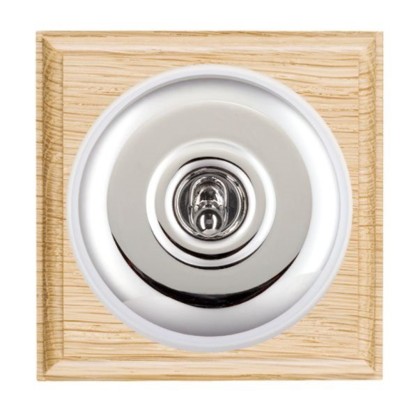 Hamilton BOLPT31BC-W Bloomsbury Ovolo Light Oak 1 Gang 20AX Intermediate Toggle Switch with Bright Chrome Plain Dome and White Collar