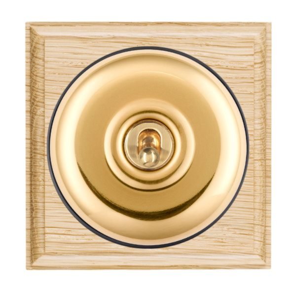 Hamilton BOLPT31PB-B Bloomsbury Ovolo Light Oak 1 Gang 20AX Intermediate Toggle Switch with Polished Brass Plain Dome and Black Collar