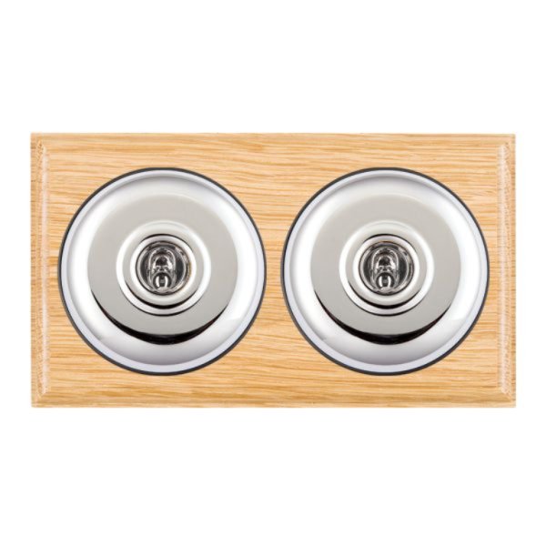 Hamilton BOLPT32BC-B Bloomsbury Ovolo Light Oak 2 Gang 20AX Intermediate Toggle Switch with Bright Chrome Plain Dome and Black Collar