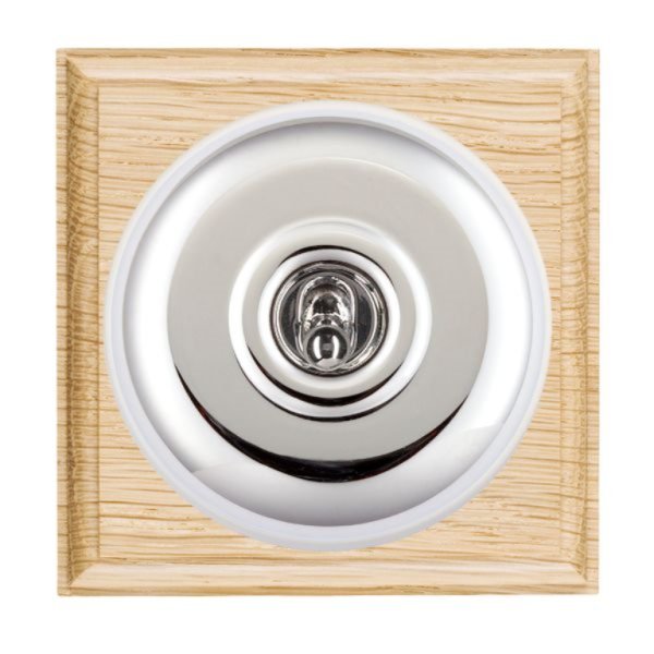 Hamilton BOLPTDPBC-W Bloomsbury Ovolo Light Oak 1 Gang 20AX Double Pole Toggle Switch with Bright Chrome Plain Dome and White Collar