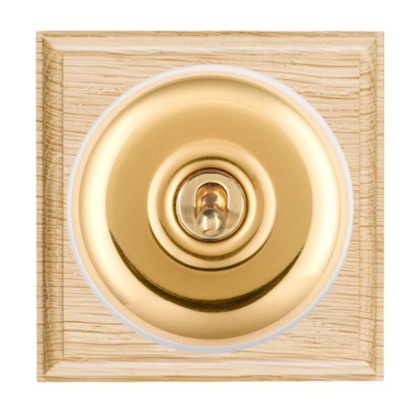 Hamilton BOLPTDPPB-W Bloomsbury Ovolo Light Oak 1 Gang 20AX Double Pole Toggle Switch with Polished Brass Plain Dome and White Collar