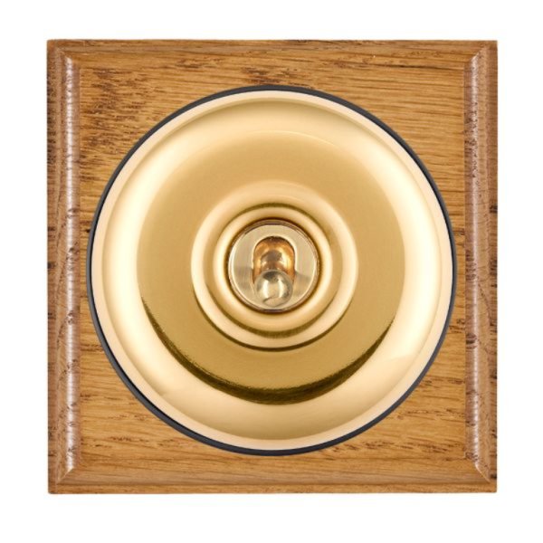 Hamilton BOMPT21PB-B Bloomsbury Ovolo Medium Oak 1 Gang 20AX 2 Way Toggle Switch with Polished Brass Plain Dome and Black Collar