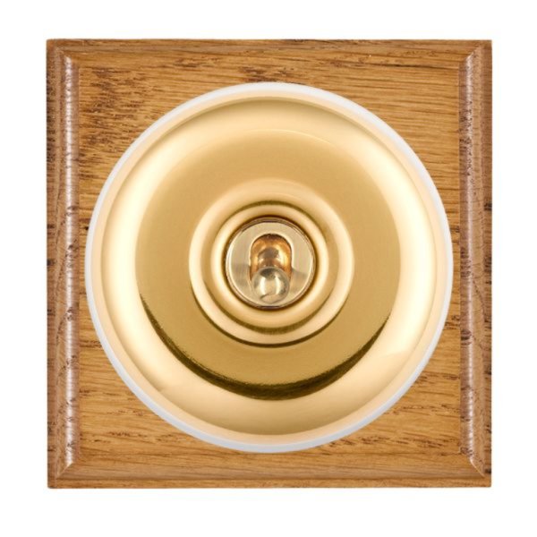 Hamilton BOMPT21PB-W Bloomsbury Ovolo Medium Oak 1 Gang 20AX 2 Way Toggle Switch with Polished Brass Plain Dome and White Collar