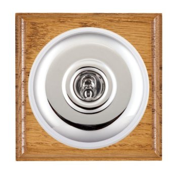 Hamilton BOMPTDPBC-W Bloomsbury Ovolo Medium Oak 1 Gang 20AX Double Pole Toggle Switch with Bright Chrome Plain Dome and White Collar