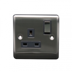 Thrion 1 Gang 13A DP Switched Socket, Brushed Chrome Grey Insert