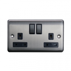 Thrion 2G 13A DP Switched Socket Brushed Chrome, Grey Insert