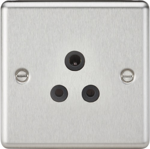 5A Unswitched Socket - Rounded Edge Brushed Chrome Finish with Black Insert