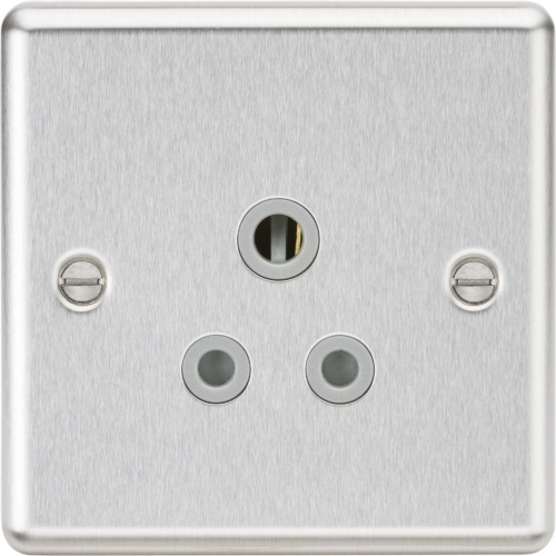 5A Unswitched Socket - Rounded Edge Brushed Chrome Finish with Grey Insert