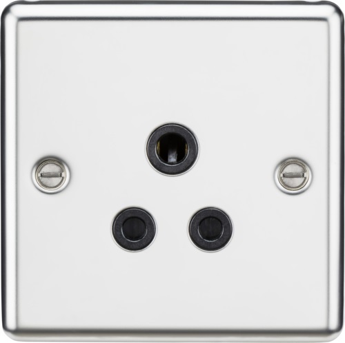 5A Unswitched Socket - Rounded Edge Polished Chrome Finish with Black Insert
