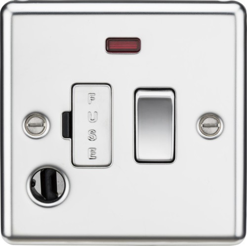 13A Switched Fused Spur Unit with Neon & Flex Outlet - Rounded Edge Polished Chrome