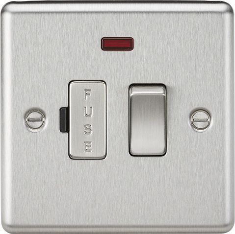 13A Switched Fused Spur Unit with Neon - Rounded Edge Brushed Chrome