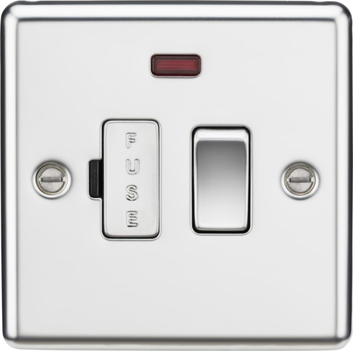 13A Switched Fused Spur Unit with Neon - Rounded Edge Polished Chrome