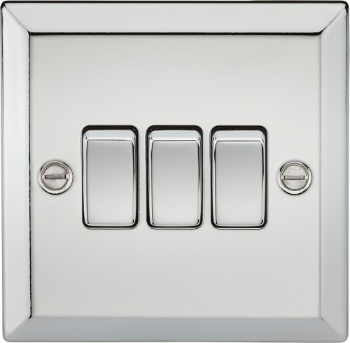 10AX 3G 2 Way Plate Switch - Bevelled Edge Polished Chrome