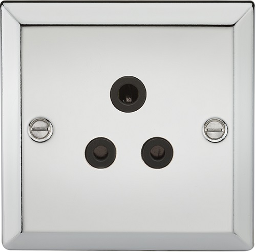5A Unswitched Socket with Black Insert - Bevelled Edge Polished Chrome