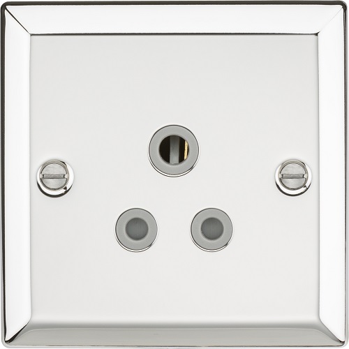 5A Unswitched Socket with Grey Insert - Bevelled Edge Polished Chrome