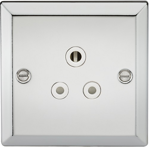 5A Unswitched Socket with White Insert - Bevelled Edge Polished Chrome