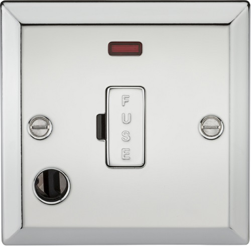 13A Fused Spur Unit with Neon & Flex Outlet - Bevelled Edge Polished Chrome