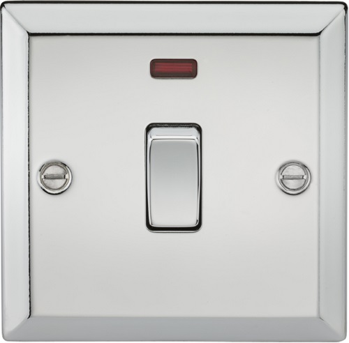 20A 1G DP Switch with Neon - Bevelled Edge Polished Chrome