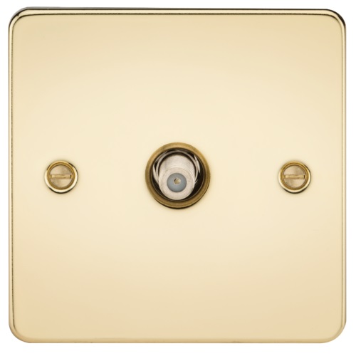 Flat Plate 1G SAT TV Outlet (non-isolated) - Polished Brass