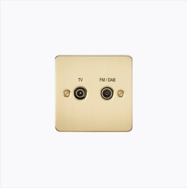 Flat Plate Screened Diplex Outlet (TV & FM DAB) - Brushed Brass