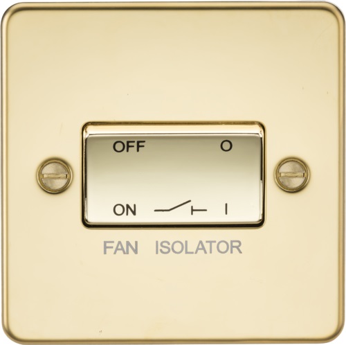 Flat Plate 10AX 3 Pole Fan Isolator Switch - Polished Brass