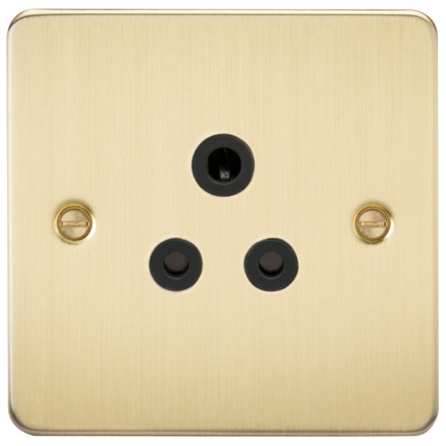 Flat Plate 5A unswitched socket - brushed brass with black insert