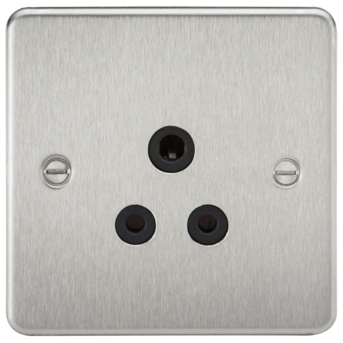 Flat Plate 5A unswitched socket - brushed chrome with black insert