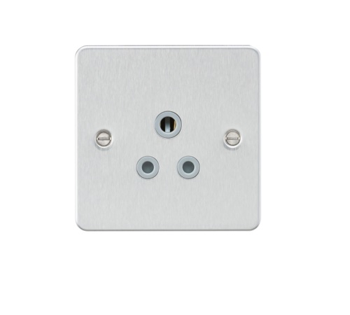 Flat Plate 5A unswitched socket - brushed chrome with grey insert