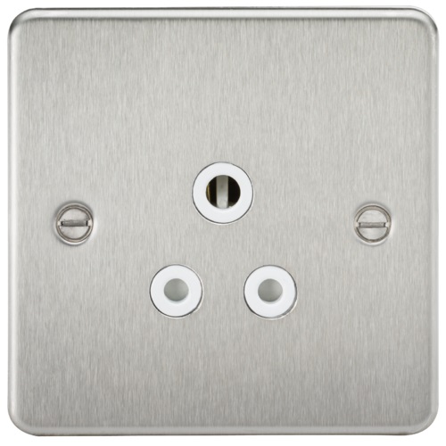 Flat Plate 5A unswitched socket - brushed chrome with white insert