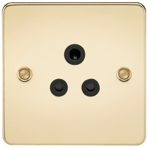 Flat Plate 5A unswitched socket - polished brass with black insert