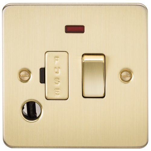Flat Plate 13A switched fused spur unit with neon and flex outlet - brushed brass
