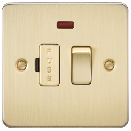 Flat Plate 13A switched fused spur unit with neon - brushed brass