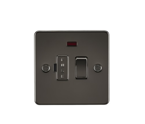 Flat Plate 13A switched fused spur unit with neon - gunmetal