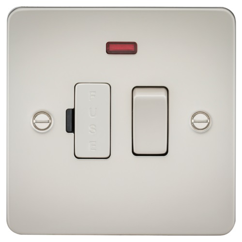 Flat Plate 13A switched fused spur unit with neon - pearl