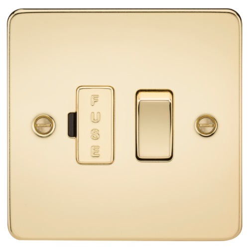 Flat Plate 13A switched fused spur unit - polished brass