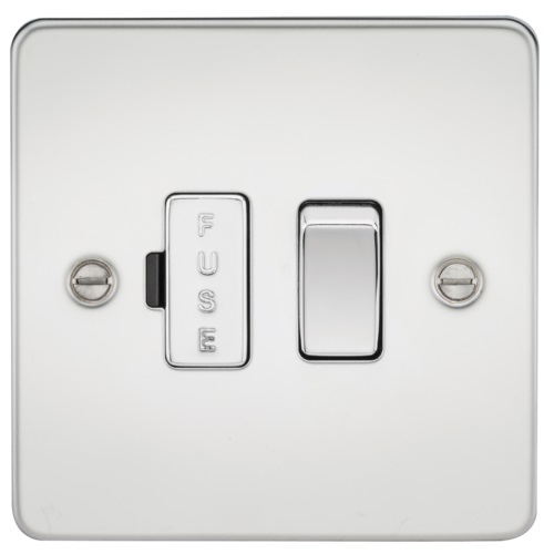 Flat Plate 13A switched fused spur unit - polished chrome