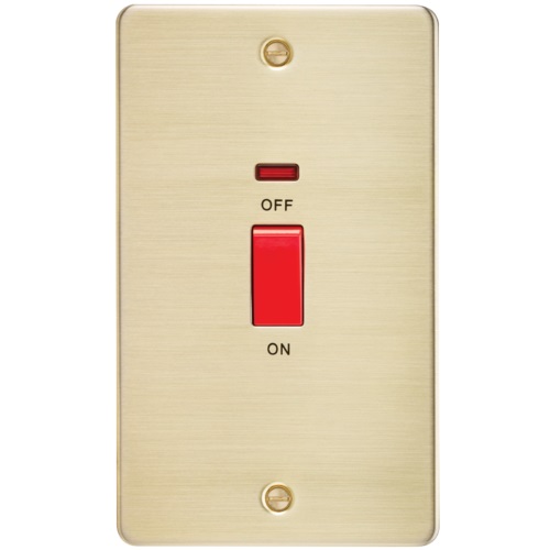 Flat Plate 45A 2G DP switch with neon - brushed brass