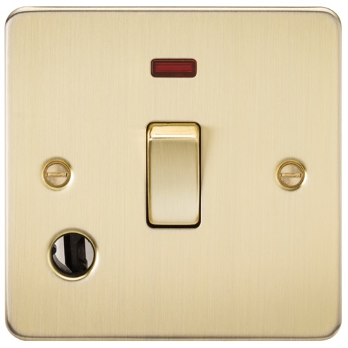 Flat Plate 20A 1G DP switch with neon & flex outlet - brushed brass