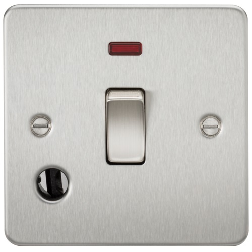 Flat Plate 20A 1G DP switch with neon & flex outlet - brushed chrome