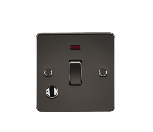 Flat Plate 20A 1G DP switch with neon & flex outlet - gunmetal