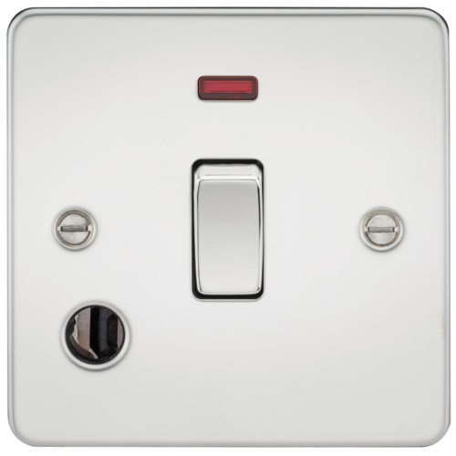 Flat Plate 20A 1G DP switch with neon & flex outlet - polished chrome