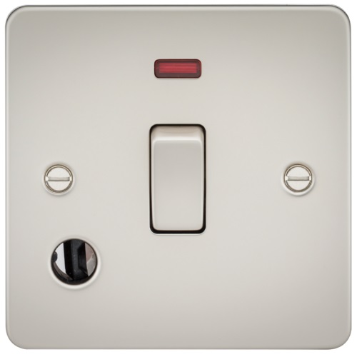 Flat Plate 20A 1G DP switch with neon & flex outlet - pearl