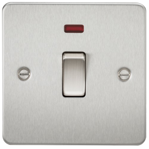 Flat Plate 20A 1G DP switch with neon - brushed chrome