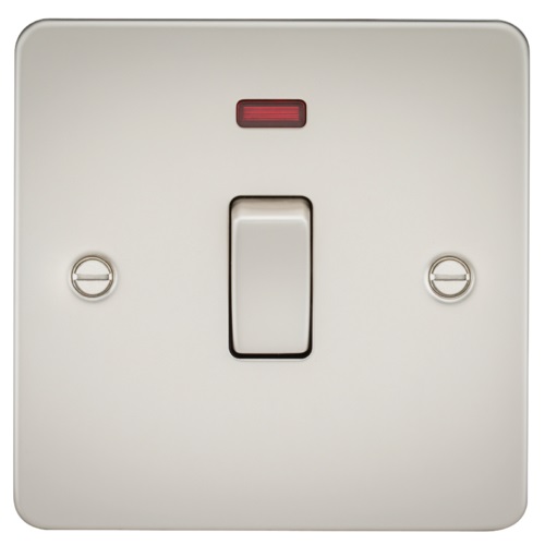 Flat Plate 20A 1G DP switch with neon - pearl