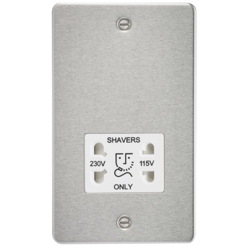 Flat Plate 115/230V dual voltage shaver socket - brushed chrome with white insert