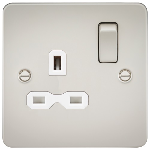 Flat plate 13A 1G DP switched socket - pearl with white insert