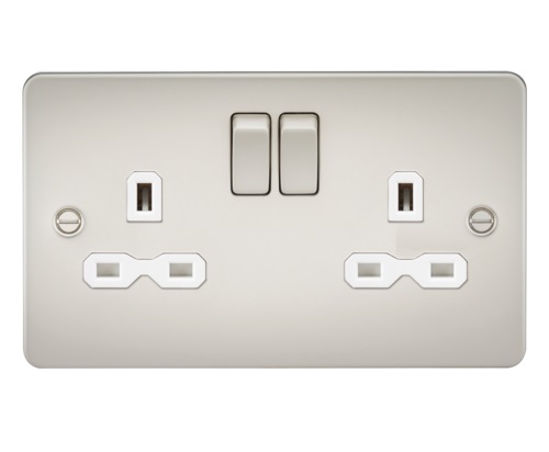 Flat plate 13A 2G DP switched socket - pearl with white insert