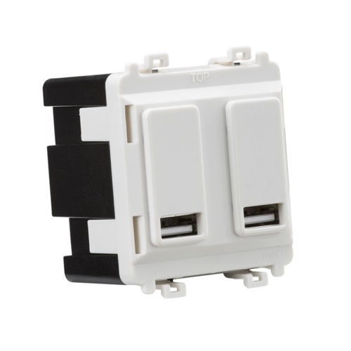 Dual USB charger module (2 x grid positions) 5V 2.4A (shared) - white