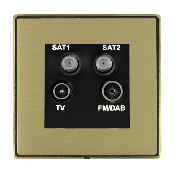 Hamilton Linea-Duo CFX Antique Brass Frame/Satin Brass Plate Non-Isolated TV+FM+SAT1+SAT2 2 In/4 Out Quadplexer with Black Insert